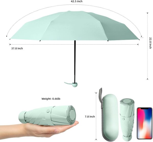 Travel Mini Folding Compact Umbrella with Case, 8 Ribs Lightweight Portable, Small Sun & Rain Pocket Umbrella for Girls and Women - Image 2