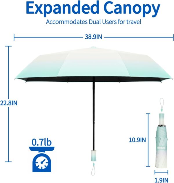 Yoobure Travel Umbrella, Windproof Compact Umbrellas for Rain, Colorful Sun UV Protection, Portable Small for Backpack, Folding UV Blocker for Walking, Lightweight, Strong - Image 6