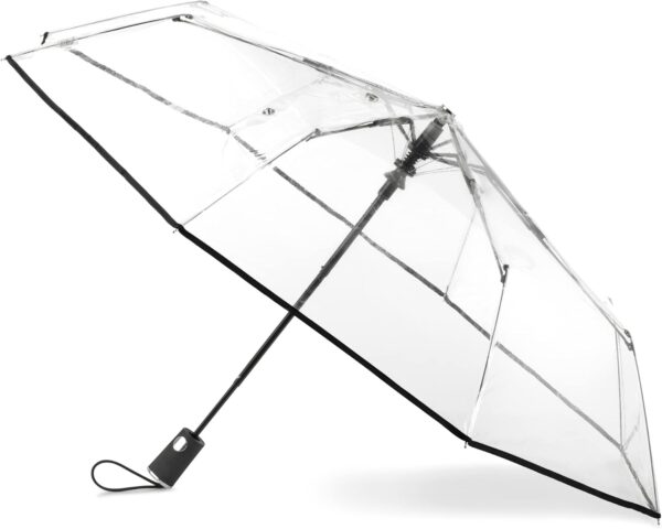 Totes Women's Ultra Clear Auto Open Compact Umbrella, Black