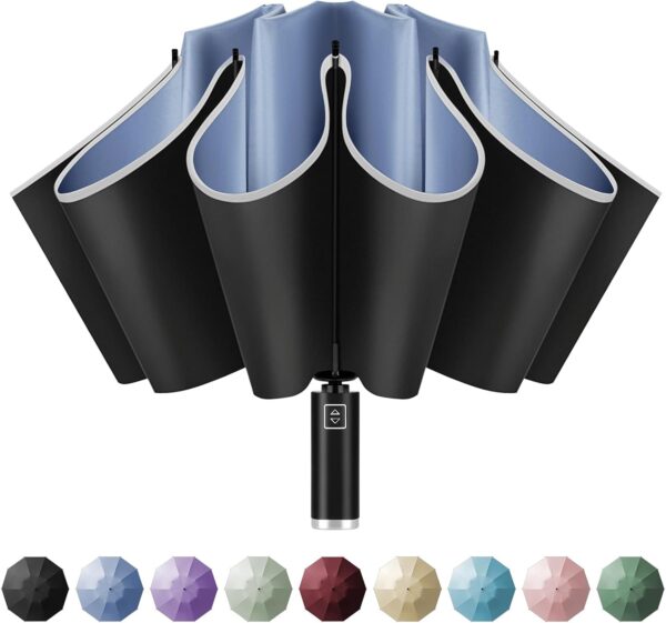 Yoobure Inverted Travel Umbrella, Automatic Umbrellas for Rain, Windproof Compact Folding with Reflective Stripe, Portable Large for Backpack, Lightweight with Sun UV Protection