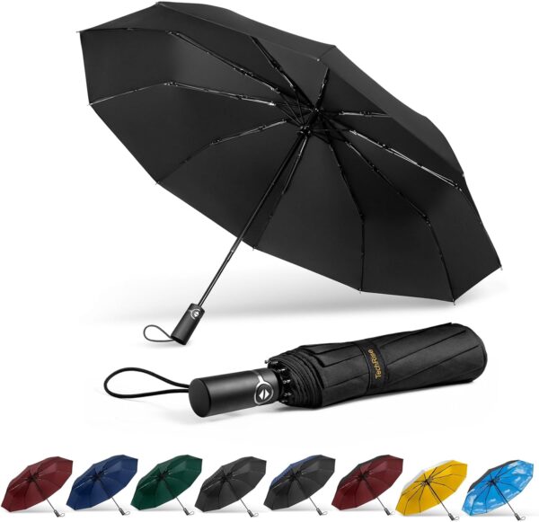 Large Windproof Umbrella, Wind Resistant Compact Travel Folding Umbrellas, Ladies Auto Open Close Strong Wind Proof Rain Proof with 10 Ribs golf umbrella collapsible for Men Women