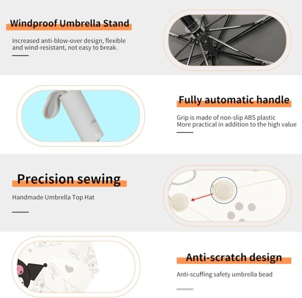 PARTY BUZZ Automatic Windproof Travel Umbrella, Waterproof UV Protection Folding Umbrella, Cartoon Portable Compact Umbrella Easy Auto Open, for Girls and Women - Image 2