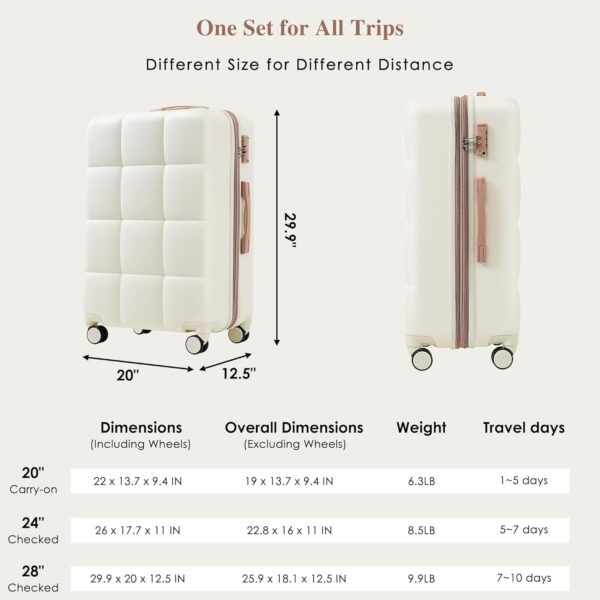 Merax Women with TSA Lock Hardshell Luggage Sets, Cream White, 20/24/28 Inch - Image 6