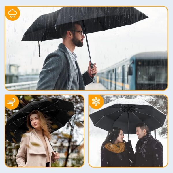 Large Windproof Umbrella, Wind Resistant Compact Travel Folding Umbrellas, Ladies Auto Open Close Strong Wind Proof Rain Proof with 10 Ribs golf umbrella collapsible for Men Women - Image 5