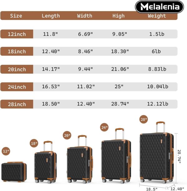 Melalenia Luggage Sets 7 Piece Suitcase Set, Hard Shell Carry on Luggage Travel Suitcases with Spinner Wheels and TSA Lock, Lightweight Luggage Set for Women, Black Brown - Image 7