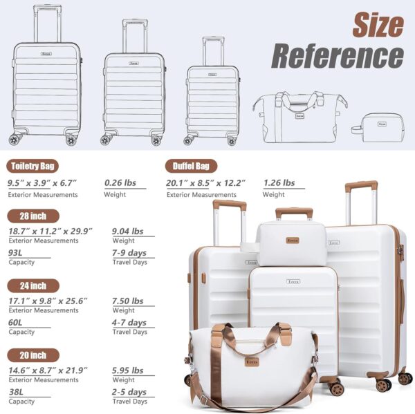 Luggage Sets 5 Piece, Suitcases with Wheels,ABS Hard Case Luggage with TSA Lock Spinner Wheels,Carry On Luggage Set (20/24/28 Inch) - Image 7