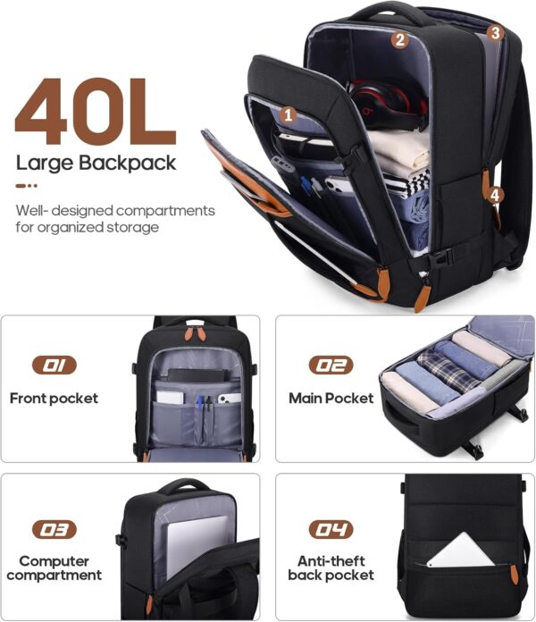 Luggage Sets 3 Piece, Carry On Luggage 20 Inch With Spinner Wheels,PC Hardside Suitcase Set with TSA Lock,Durable Carry On Suitcase With Travel Backpack for Men (Black, 3 piece set (20inch)) - Image 5