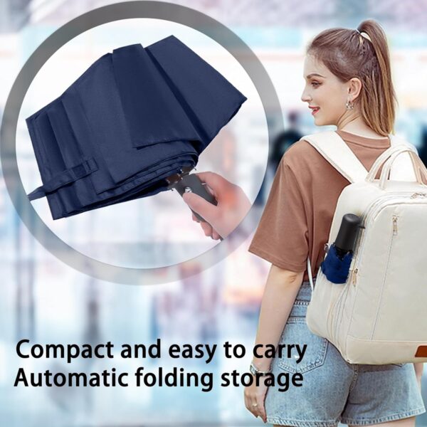 SIEPASA Windproof Travel Umbrella - Automatic Compact Folding Umbrella for Rain, Small Portable Windproof Umbrellas for Men Women and Teenagers (Navy Blue) - Image 6