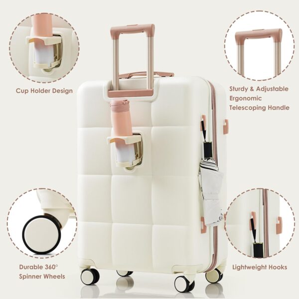 Merax Women with TSA Lock Hardshell Luggage Sets, Cream White, 20/24/28 Inch - Image 2