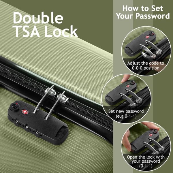 Karl home Luggage Set of 3 Hardside Suitcase Sets with TSA Lock 4 Spinner Wheels, ABS Lightweight Trolley Travel Case for Carry On Check-in Business Trip, Green (20/24/28) - Image 2