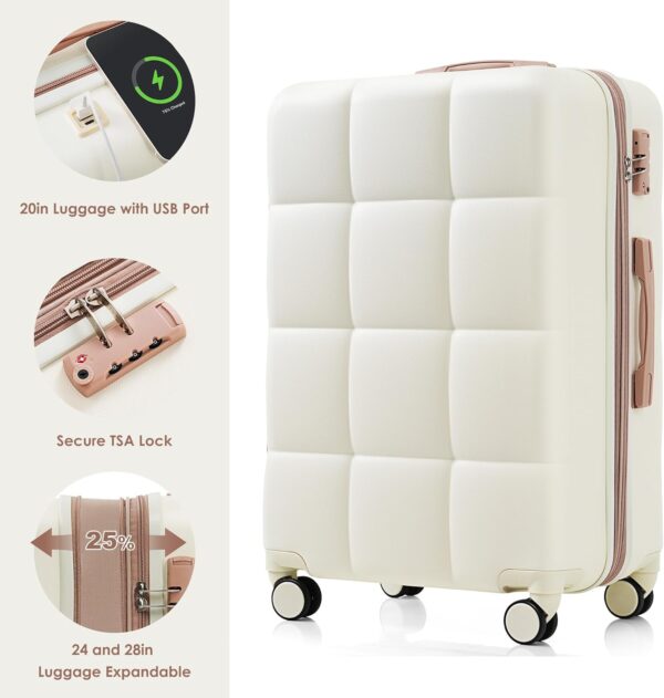 Merax Women with TSA Lock Hardshell Luggage Sets, Cream White, 20/24/28 Inch - Image 3