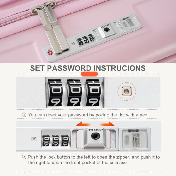 Merax Luggage Sets 3 Pcs, Hardside Suit case with Front Pocket Cup Holder and TSA Lock, Girlie Pink, 20/24/28 Inch - Image 4