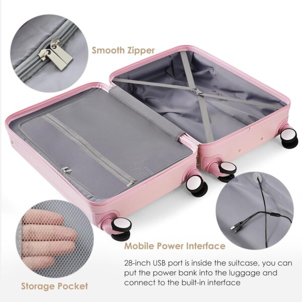 Merax Luggage Sets 3 Pcs, Hardside Suit case with Front Pocket Cup Holder and TSA Lock, Girlie Pink, 20/24/28 Inch - Image 5