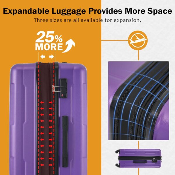 Merax Luggage Sets 2 Piece Suitcase Set, Hardshell 20 IN & 24 IN Suitcase Set with Duffel Bag, Travel Suitcases with Spinner Wheels and TSA Lock(Purple) - Image 4