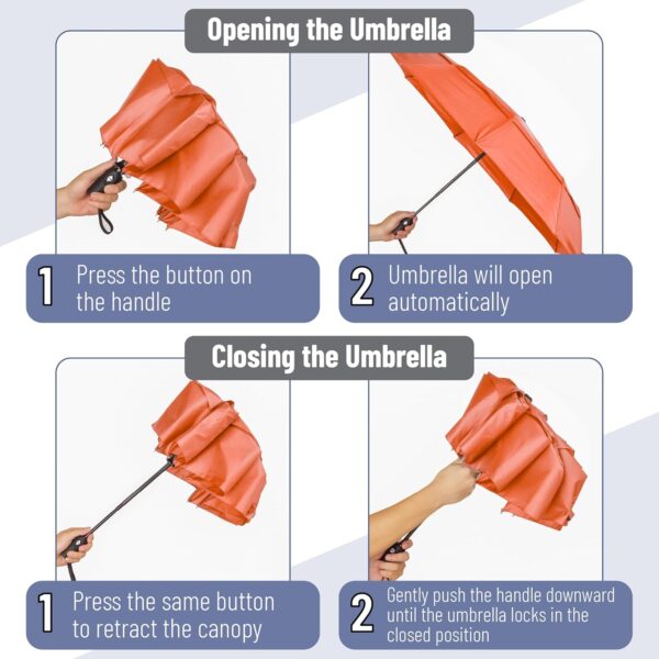 Mr. Pen- Windproof Travel Umbrella, Orange Red, Automatic Umbrellas for Rain, Compact Umbrella, Umbrellas for Rain Windproof - Image 4