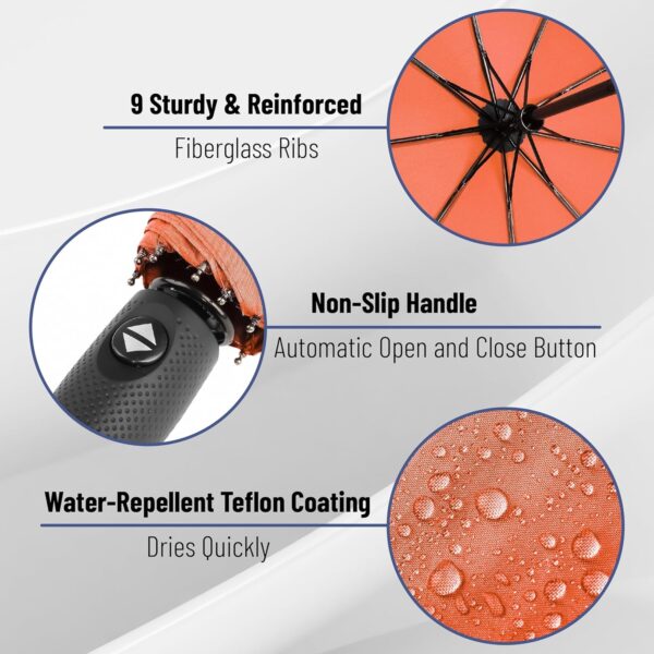 Mr. Pen- Windproof Travel Umbrella, Orange Red, Automatic Umbrellas for Rain, Compact Umbrella, Umbrellas for Rain Windproof - Image 3