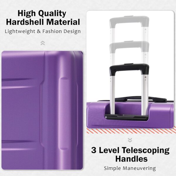 Merax Luggage Sets 2 Piece Suitcase Set, Hardshell 20 IN & 24 IN Suitcase Set with Duffel Bag, Travel Suitcases with Spinner Wheels and TSA Lock(Purple) - Image 3