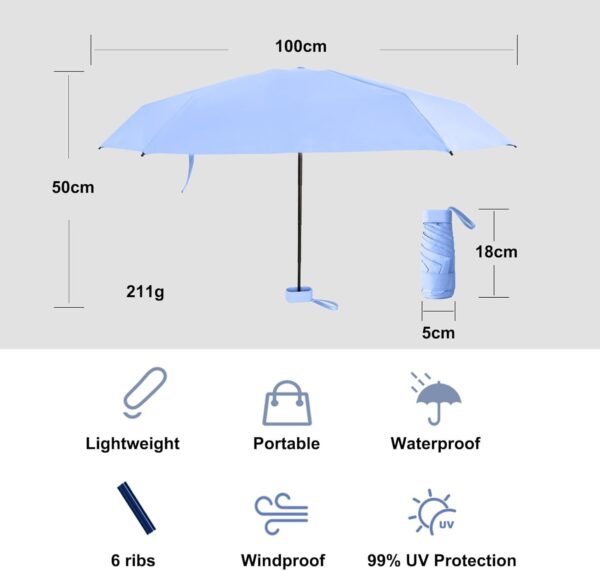 GUARAY Mini Umbrella with Case – Lightweight Folding Compact Travel Accessory, Small Sun Umbrella UV Protection for Girls, Kids & Adults, Fits in Purse Pocket Backpack - Image 6