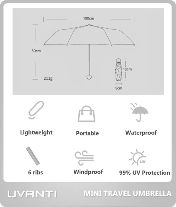 Mini Travel Umbrella with Case – Lightweight Sun & Rain Parasol, Compact Pocket Size for Backpack or Purse, UV Protection for Kids, Girls, Boys, and Women – Small Folding Travel Essential - Image 6