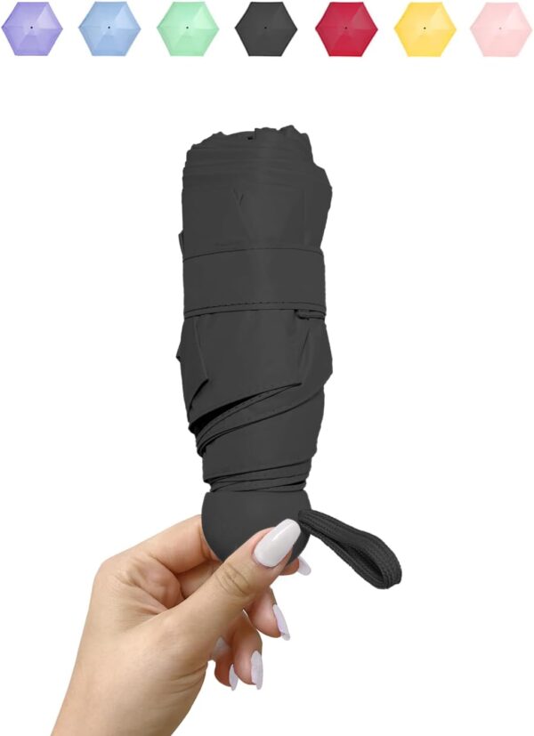 ALFROTEY Mini Folding Travel Umbrella - Lightweight, Compact, Pocket-Sized for Backpack & Purse - Ideal for Women & Girls (Black, S)