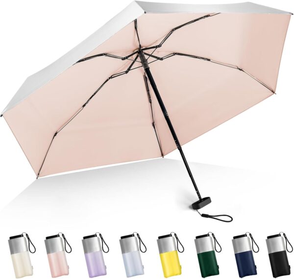 LEAGERA Mini Umbrella For Purse - UPF 50+ UV Blocker Sun Protection Umbrella, Small Micro Travel Parasol Design for Women, Pink