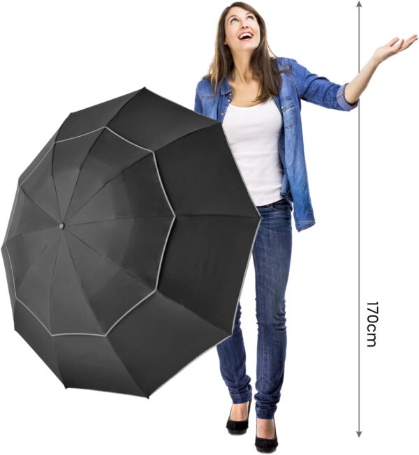 G4Free 54/62 Inch Windproof Inverted Umbrella with Reflective Stripe, Large Compact Reverse Golf Travel Umbrella for Rain 10 Ribs Double Canopy Automatic Open Close - Image 9