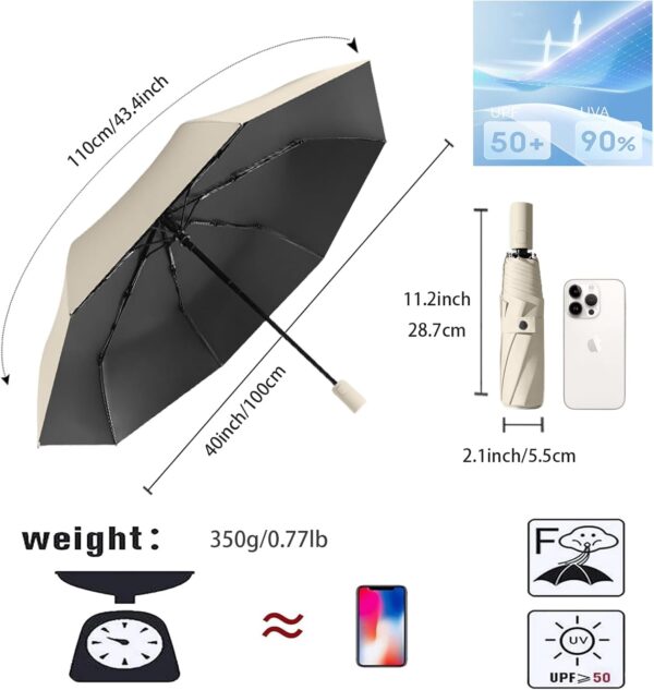 Travel Folding Umbrella Automatic Open/Close Handle Coating Layer Fabric Blocking/Portable Golf/Car Compact Umbrella/Lightweight Small Backpack/Rain Sun Anti UPF 50 UV Protection 99.9% /Men Women Kids
