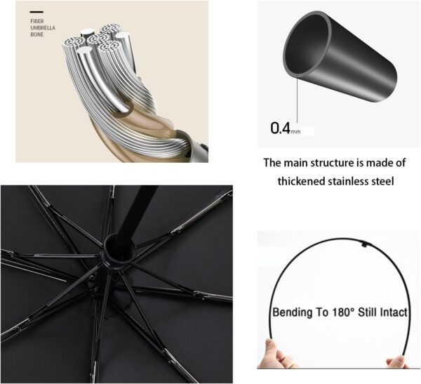 Travel Folding Umbrella Automatic Open/Close Handle Coating Layer Fabric Blocking/Portable Golf/Car Compact Umbrella/Lightweight Small Backpack/Rain Sun Anti UPF 50 UV Protection 99.9% /Men Women Kids - Image 5