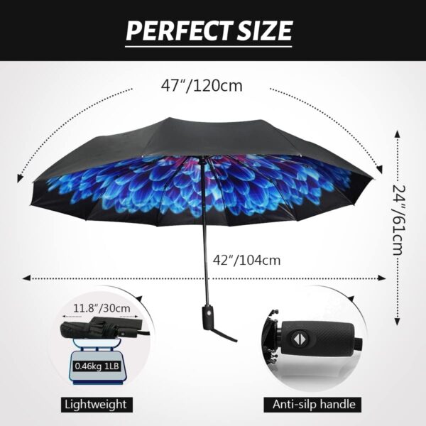 LLanxiry Umbrella Windproof Travel Umbrellas for Rain Black Folding Umbrellas 10 RIBS Automatic Strong Portable Wind Resistant Backpack Umbrella for Men and Women - Image 4