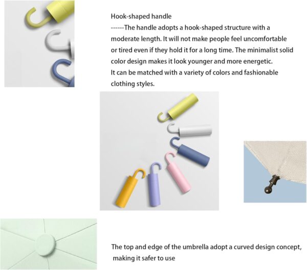 Mini Travel Folding Hook-shaped Handle Umbrella Small Portable UV 99.9% Protection/Rain Sun/Lightweight Small Pocket/Totes Backpack For Women Kids - Image 5