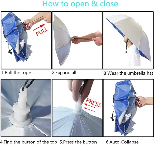 Umbrella Hat, 37 inch Fishing Umbrella Hat Hands Free Foldable UV Protection Umbrella Cap Adjustable Headwear for Fishing Golf Camping Beach Gardening Sunshade Outdoor - Image 5