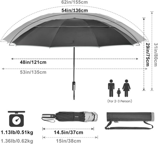 G4Free 54/62 Inch Windproof Inverted Umbrella with Reflective Stripe, Large Compact Reverse Golf Travel Umbrella for Rain 10 Ribs Double Canopy Automatic Open Close - Image 4