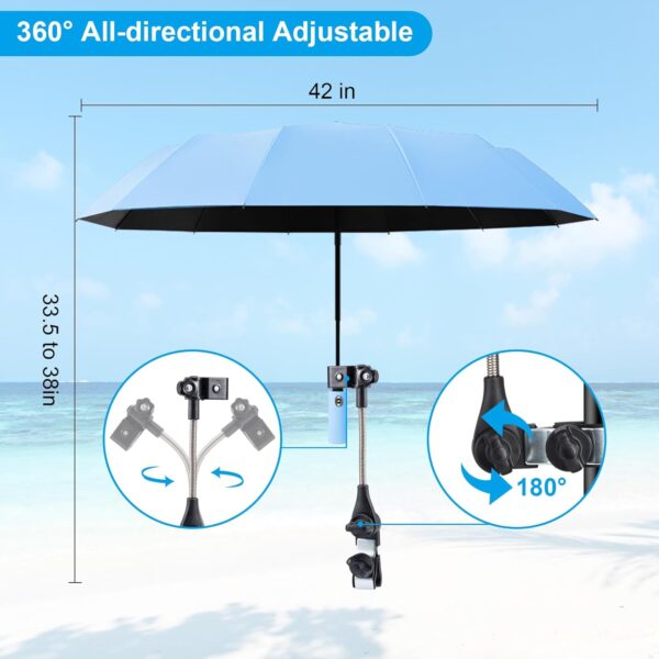 Beach Chair Umbrella with Clamp Clip on Umbrellas for Chair 42 Inches Adjustable Sun Umbrella for Camping Outdoor Chair UPF 50+ Folding Umbrella for Travel Plant Shade Wheelchair - Image 6