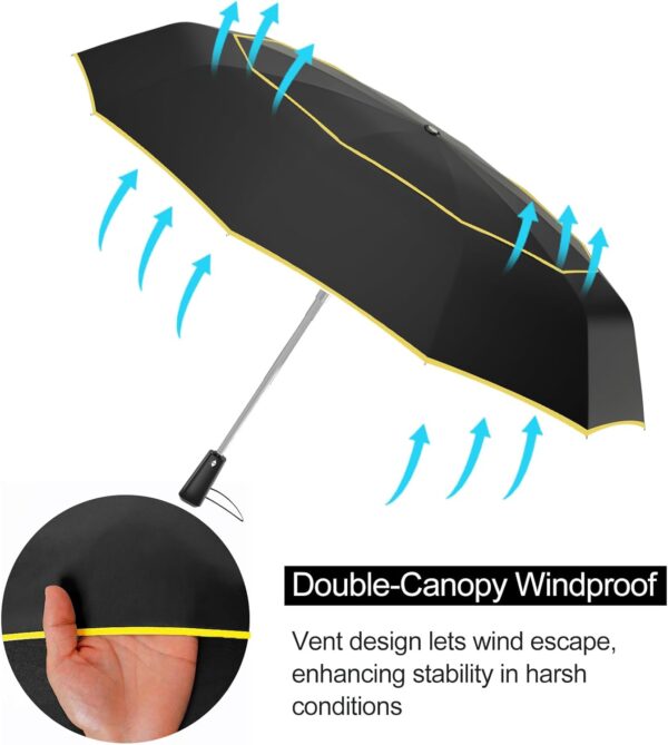 Satol Extra Large Golf Umbrella, 46/54/62 Inch Windproof 10 Ribs Vented Double Canopy Reflective Strips Automatic Open/Close Waterproof UV Protection Portable Compact Umbrella for Outdoor & Travel - Image 3