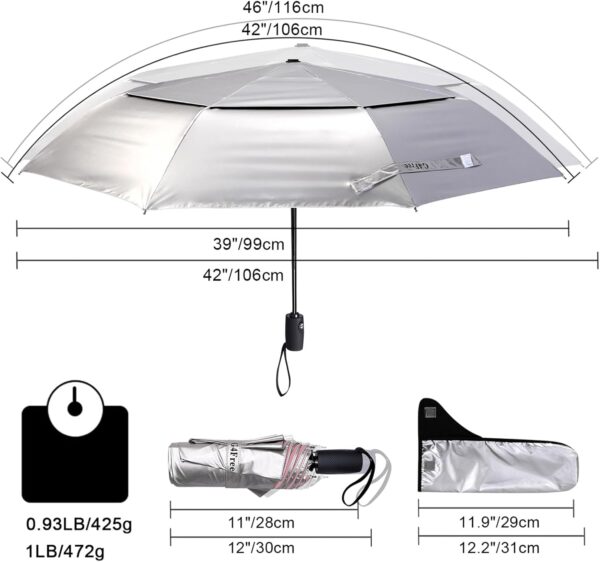 G4Free UPF 50+ UV Protection Travel Umbrella 42/46 Inch Windproof Silver Coating Sun Blocking Umbrella - Image 5