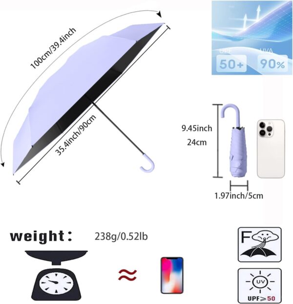 Mini Travel Folding Hook-shaped Handle Umbrella Small Portable UV 99.9% Protection/Rain Sun/Lightweight Small Pocket/Totes Backpack For Women Kids - Image 2