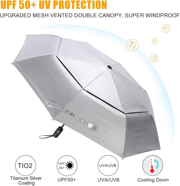 G4Free UPF 50+ UV Protection Travel Umbrella 42/46 Inch Windproof Silver Coating Sun Blocking Umbrella - Image 3