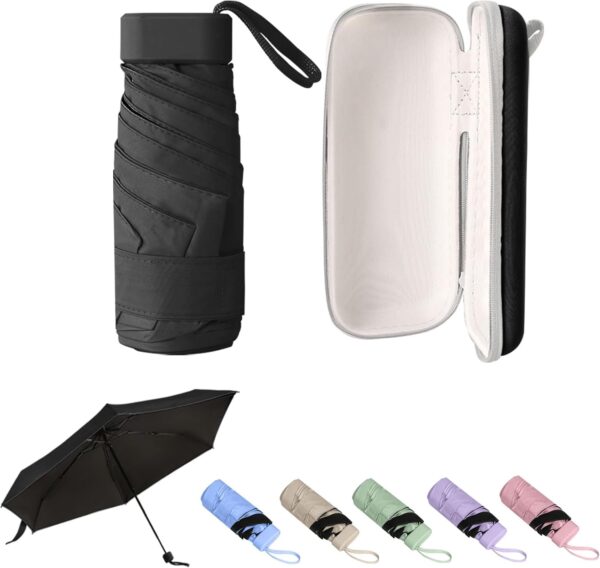 GUARAY Mini Umbrella with Case – Lightweight Folding Compact Travel Accessory, Small Sun Umbrella UV Protection for Girls, Kids & Adults, Fits in Purse Pocket Backpack