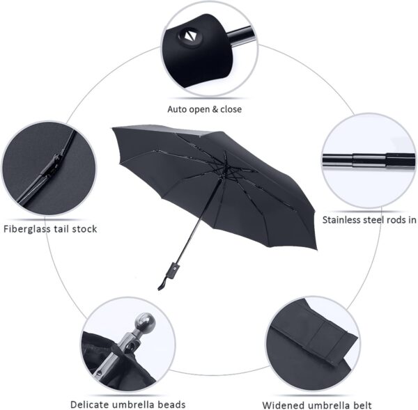 MRTLLOA 42/49 Inch Compact Windproof Travel Umbrella for Rain, Lightweight, Portable, Automatic, Strong, Waterproof Folding Umbrellas for Women, Men and Teenagers - Image 3
