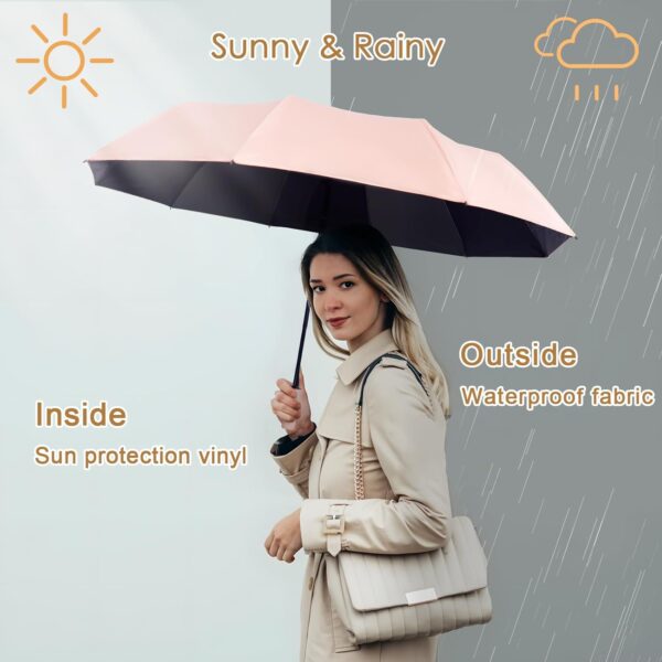 2-Pack Windproof, Waterproof, UV-Blocking Portable Travel Umbrella, Compact Sun & Rain Folding Umbrella, Double Rib Structure, Large Auto Open and Close Car Umbrella - Image 5