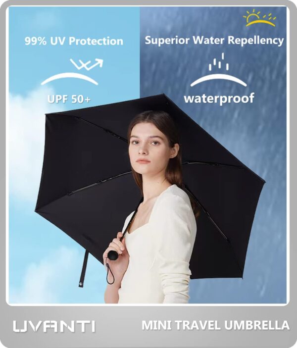 Mini Travel Umbrella with Case – Lightweight Sun & Rain Parasol, Compact Pocket Size for Backpack or Purse, UV Protection for Kids, Girls, Boys, and Women – Small Folding Travel Essential - Image 2