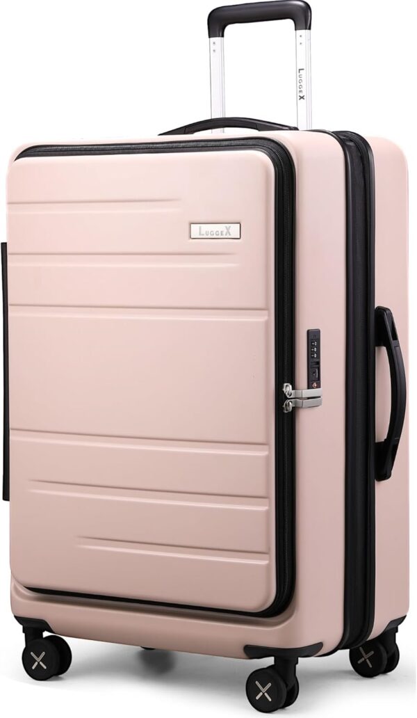 LUGGEX 28 Inch Luggage with Spinner Wheels, Expandable PC Hard Shell Checked Suitcase with Front Opening, Lightweight (Pink, 28 Inch)