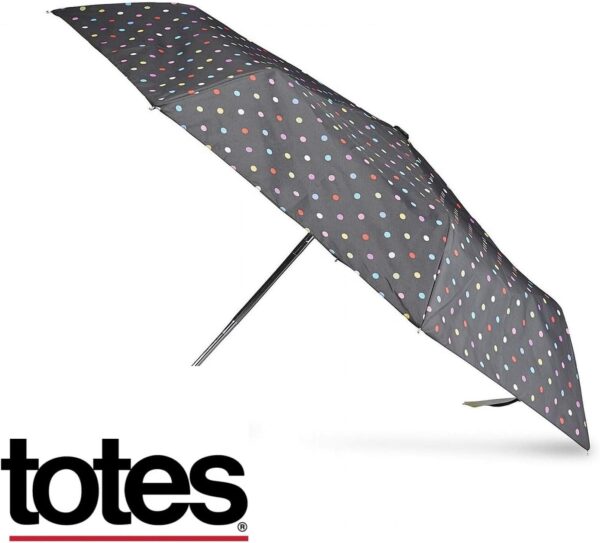 totes Basic auto open umbrella ~ 42" Coverage ~ Colorful dots on black - Image 2