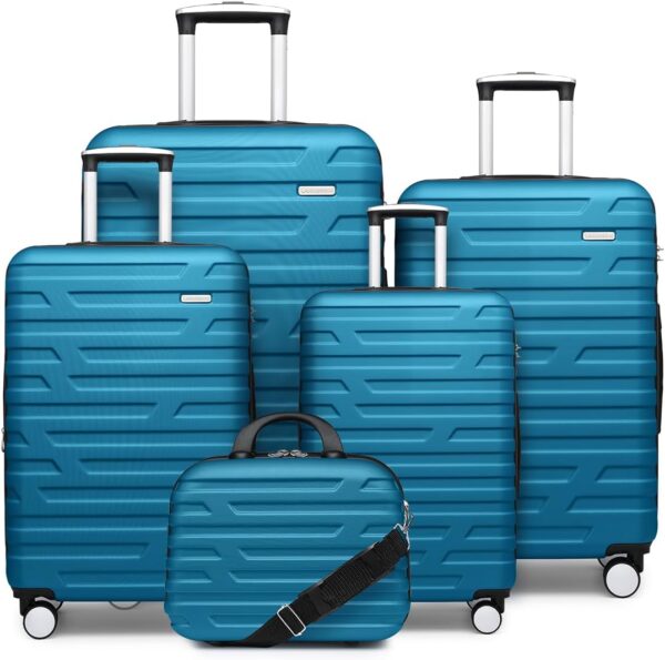 LARVENDER Luggage Sets for Women 5 Piece Hardside Expandable Suitcases with Wheels TSA Lock, Lightweight Travel Carry On Suitcase Set with Cosmetic Case, Blue