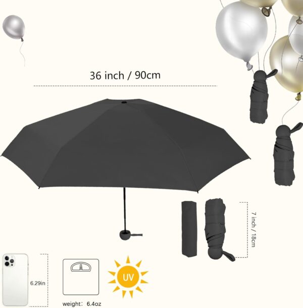 ALFROTEY Mini Folding Travel Umbrella - Lightweight, Compact, Pocket-Sized for Backpack & Purse - Ideal for Women & Girls (Black, S) - Image 3