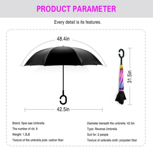 SIEPASA 49/56 Inch Inverted Reverse Upside Down Umbrella, Extra Large Double Canopy Vented Windproof Waterproof Stick Golf Umbrellas with C-shape Handle. - Image 7