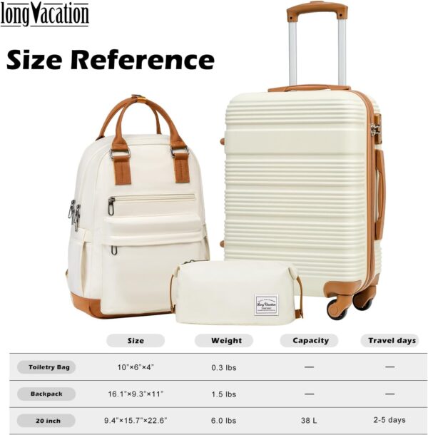 LONG VACATION Luggage Set Lightweight Carry on Suitcase ABS Hardshell Luggage TSA Lock Spinner Wheels(3 piece set (BP), WHITE-BROWN) - Image 7