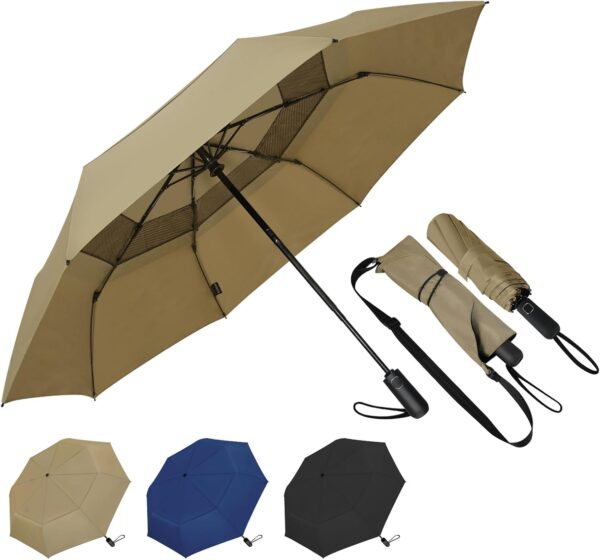 Travel Umbrella Compact, Portable Umbrella with Waterproof & Absorbent Bag, Windproof Folding Umbrella, Small Lightweight Umbrella, Automatic Umbrella for Men Women