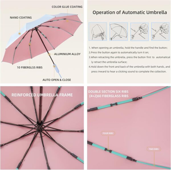 Folding Umbrella Anti-UV Compact Durable Folding Umbrella Auto Open Close Windproof Travel Umbrella Premium Grip Fits Backpack - Image 6