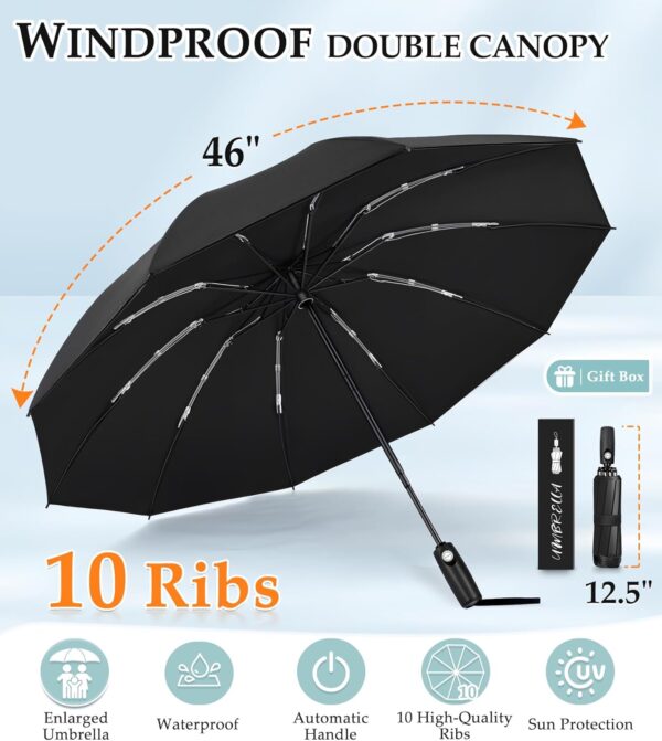 Inverted Umbrella, Strongest Windproof Umbrellas for Rain & Sun - Auto Open & Close, Portable & Compact Travel Umbrella for Women Men, Reinforced Fiberglass Ribs & UV Resistant Vinyl Coating - Image 3